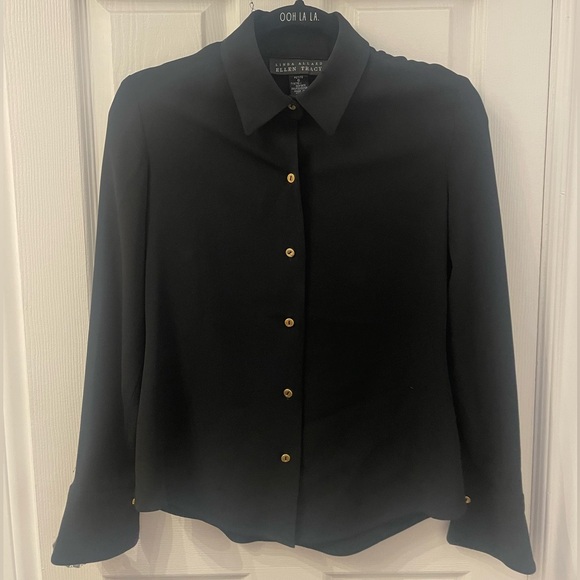 Linda Allard Ellen Tracy Black Blouse with Gold Buttons - Picture 3 of 7